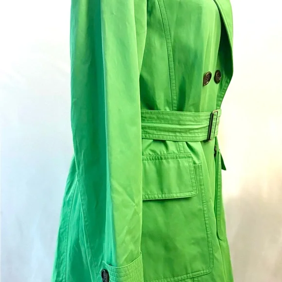 Anne Klein Spring Lime Green Belted Trench Coat - Picture 7 of 12